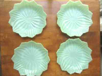 Vintage Fire King Jadete Desert Plates,w/Leaf & Blossom design, set of 4, 8" dia