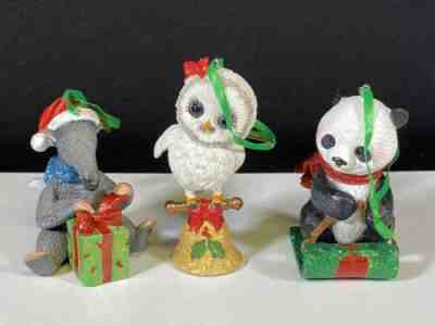 Lot 3 Danbury Mint Baby Animal Ornaments Owl Anteater & Panda Bear