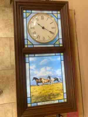The Danbury Mint Wall Clock Majestic Horses Stained Glass By Chris Cummings New