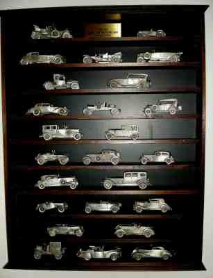 DANBURY MINT PEWTER Set of 25 CLASSIC CARS OF THE WORLD w/ Display Shelf