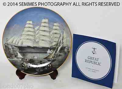 1981 Franklin Porcelain "The Great Republic Clipper Ship" w/ wood stand & Bio 