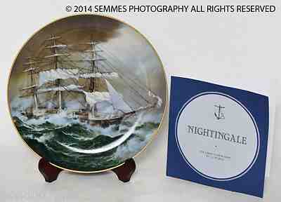 1981 Franklin Porcelain "The Great Clipper Ship Nightingale"w/ wood stand & Bio 