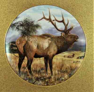 THE WARNING Plate High Country Pride Bull Elk Cow Bruce Miller Danbury Mint Pine