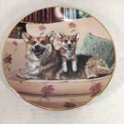 Danbury Mint 8” Collector Plate Corgi Couch Potatoes" A7404 by RICK GARLAND!
