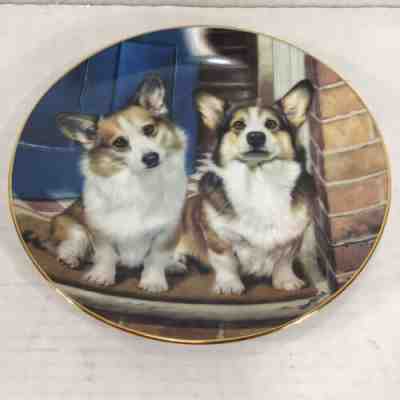 Danbury Mint 8” Collector Plate Corgi Welcoming Committee" A7404 RICK GARLAND