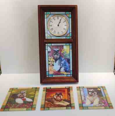 Danbury Mint Schnauzer Dog Stained Glass Lighted Wall Clock Working