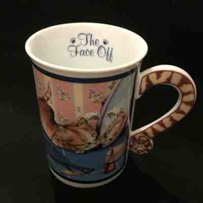 NEW Gary Patterson COMICAL CATS Porcelain CAT Mug Cup THE FACE OFF Danbury Mint 