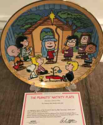 Snoopy Peanuts Nativity Plate Christmas Danbury Mint Tiding Joy Linus Charlie 