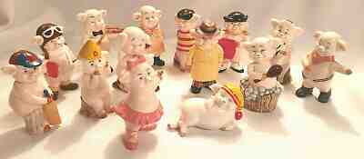 **Danbury Mint Piggies Vintage Ornament Figurine Collection - 14 in Total**