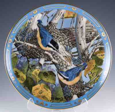 Danbury Mint Winged Treasures "Autumn Masquerade" Nuthatch Bird Collector Plate