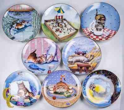 Danbury Mint Lot of 8 Gary Patterson Cat Plates From Comical Cats Collection 8" 