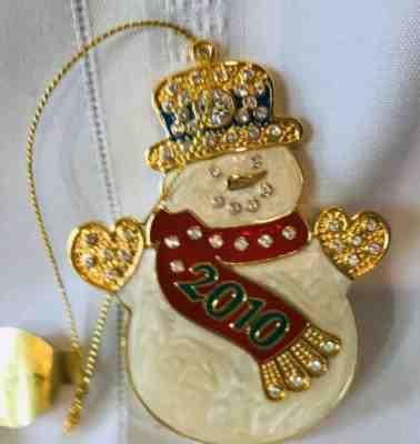 Danbury Mint 2010 ANNUAL CHRISTMAS Snowman SWAROVSKI CRYSTALS Ornament NEW IOB