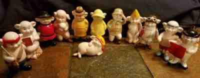 Danbury Mint Piggies Pig Figurine Ceramic 4" Lot Set of 12 Miniatures