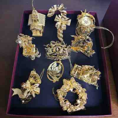 The Danbury Mint Gold Christmas Ornament Collection EUC 10 ornaments.