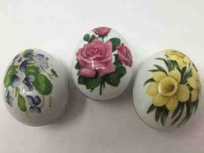 Vintage Danbury Mint Trinket Box Lot Of 3 Egg Shaped Floral Rose Violet Daffodil
