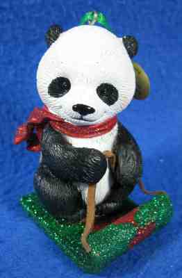 The Danbury Mint Baby Panda Bear Animal On A Sled Ornament