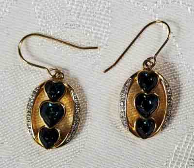 Danbury Mint Diamond And Blue Swarovski Crystal I Love You Earrings 
