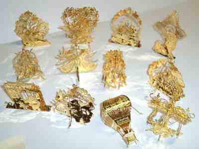 Danbury Mint 1989 Gold Plated Christmas Ornaments Set of 12 / Original Box