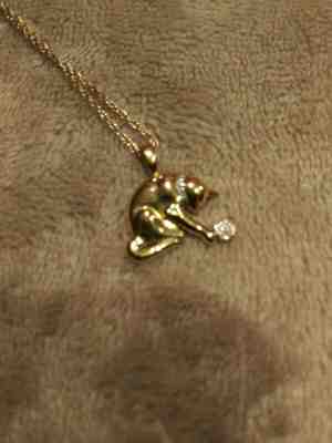 Retired Signed Danbury Mint 925 Sterling Playful Kitty Cat Yarn Pendant Necklace