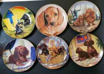 Set Of 6 Danbury Mint Dachshund Dog Plates Decor Numbered 