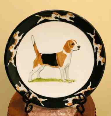 Hand Painted BEAGLE DOG PLATE Rim Charger 10.5” Signed Zeppa Kent CT