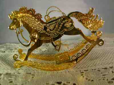 1990 DANBURY MINT ELECTROPLATED WITH 20KT GOLD ROCKING HORSE