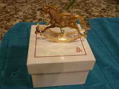 Danbury Mint Gold Plated Rocking Horse Ornament in Box 