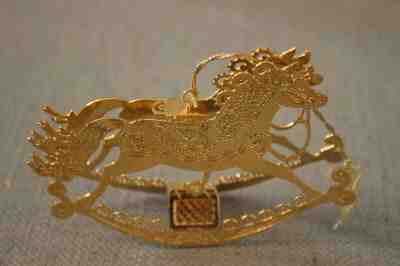 Danbury Mint Gold Plated 1993 ROCKING HORSE Christmas Ornament SUPER MINT 