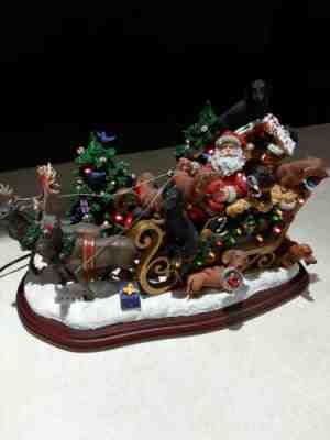Danbury Mint Dachshund Dog Christmas Sleigh With Santa & Deer Lighted Figure
