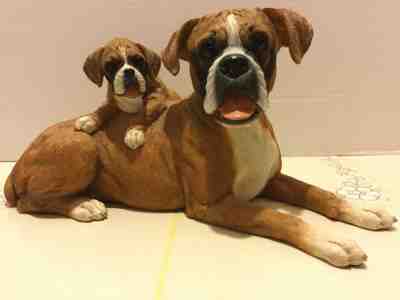 Rare! Retired Danbury Mint “Mommy and Me” Boxer mom & pup 12” Figurine!