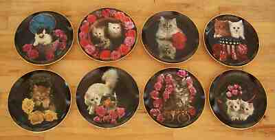 Complete Plate Set of 8 COMING UP ROSES Richard Stacks Danbury Mint Cat Kittens