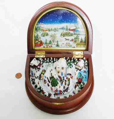 Danbury Mint WHITE CHRISTMAS MUSIC BOX Musical Snow Village Trees Church Horses