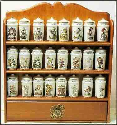 ???? MI HUMMEL ???? SPICE JARS in WOOD RACK ???? 1987 DANBURY MINT???? SET OF 24