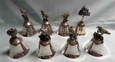 8 Danbury Mint Silverplate Pewter Song Bird Bells