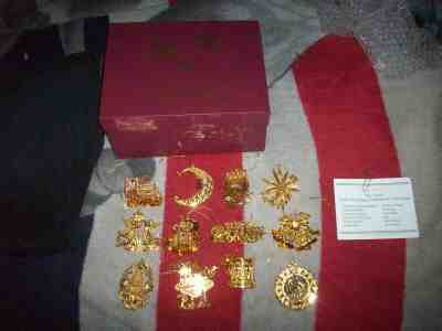 2016 Complete Set of 12 Danbury Mint Gold Christmas Ornaments With Box
