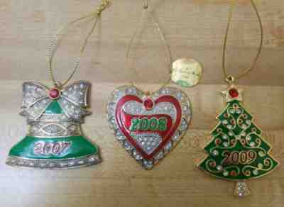 Three Beautiful DANBURY MINT 2007,2008 2009 Annual Christmas Crystal Ornaments