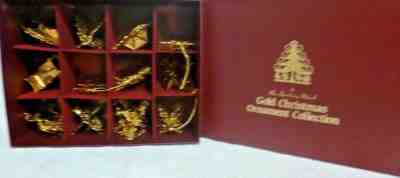 Set of 12 Danbury Mint 1988 Gold Christmas Ornaments with Box 