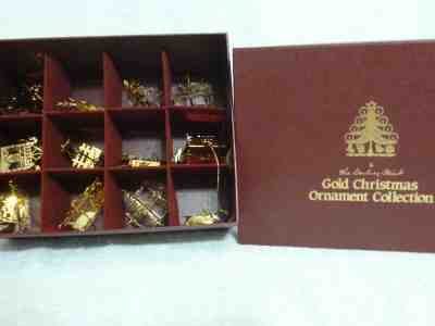 Set of 12 + 2 Bonus Danbury Mint 1986 Gold Christmas Ornaments with Box 
