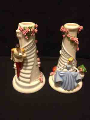    Rare The Danbury Mint Walt Disney CINDERELLA Porcelain Candlesticks New #A699