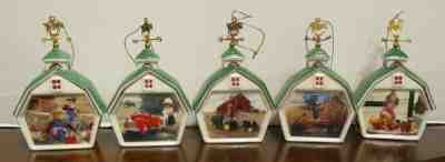 5 Danbury Mint "THE LITTLE FARMHANDS" Barn Ornaments John Deere Zolan Fine Arts
