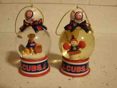 PAIR   DIFF  CHICAGO CUBS  SMALL  SNOW GLOBES CHRISTMAS ORNAMENTS DANBURY MINT 