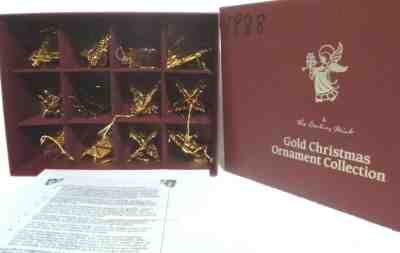 Danbury Mint 1988 Gold Christmas Ornaments Set of 12 with Box 
