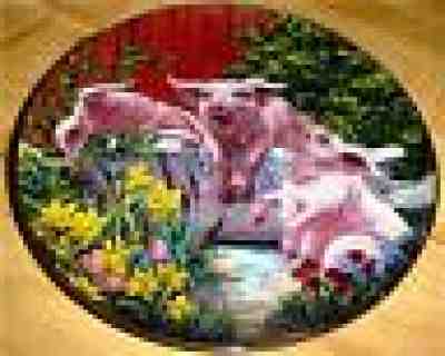 PIGS IN BLOOM Hog Wash The Danbury Mint Pig Farm Country JOAN WRIGHT Plate