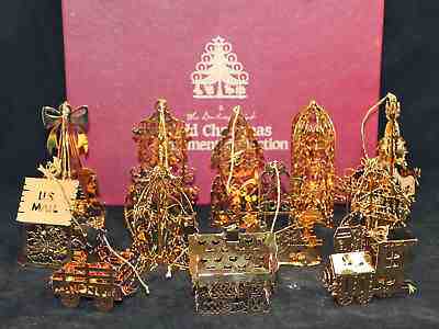 Danbury Mint 1985/86 Gold Christmas Ornaments Set of 12 with Box