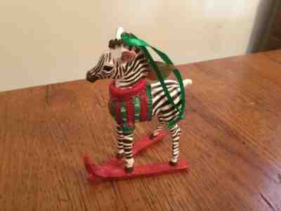 The Danbury Mint Baby Animals Christmas Ornament Zebra Wearing Skis Sweater Cute