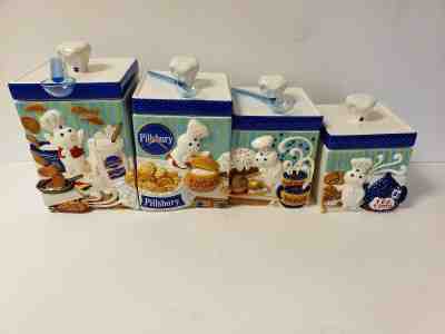 THE DANBURY MINT " PILLSBURY DOUGHBOY" CANISTER COLLECTION 4 CANISTER 3 SPOONS