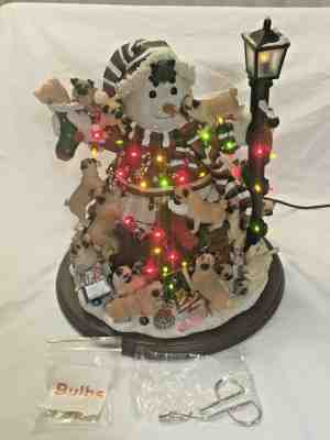 Danbury Mint Pug Dog Christmas Snowman Lighted Figurine Rare Retired + Extras