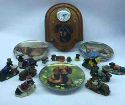 The Danbury Mint Collection Calendar Dog Dachshund Figures Plates Wall Clock