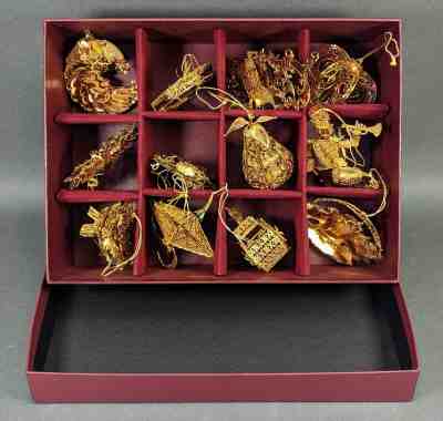 Danbury Mint ~ 2004 Set of 12 23K Gold Plated Christmas Ornaments Original Box
