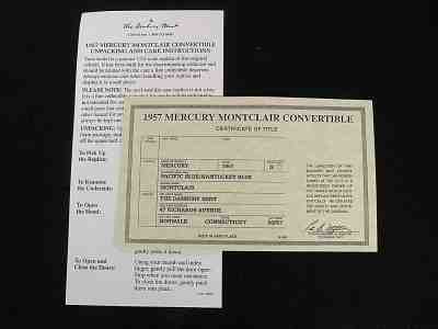 DANBURY MINT PAPERWORK SET - 1957 MERCURY MONTCLAIR CONVERTIBLE